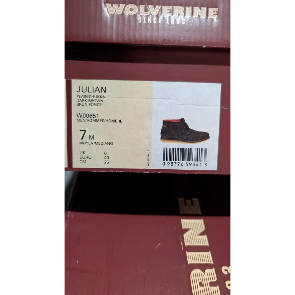 Wolverine Mens Julian‎ Plain Chukka Boot 7M Dark Brown Lace Up Performance Shoes